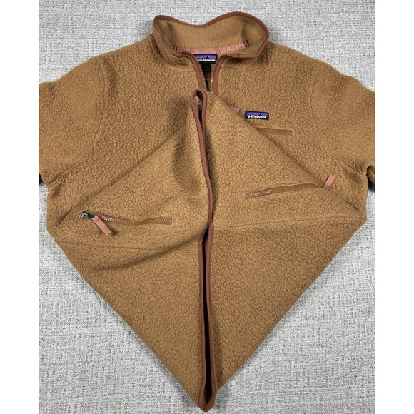 Patagonia Retro Pile Marsupial Nest Brown w/ Pink Zipper Puller Womens XL - Picture 4 of 10